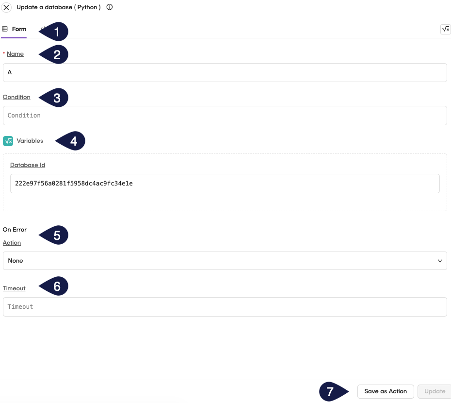 This image displays the form with the parameters to configure the Notion database.