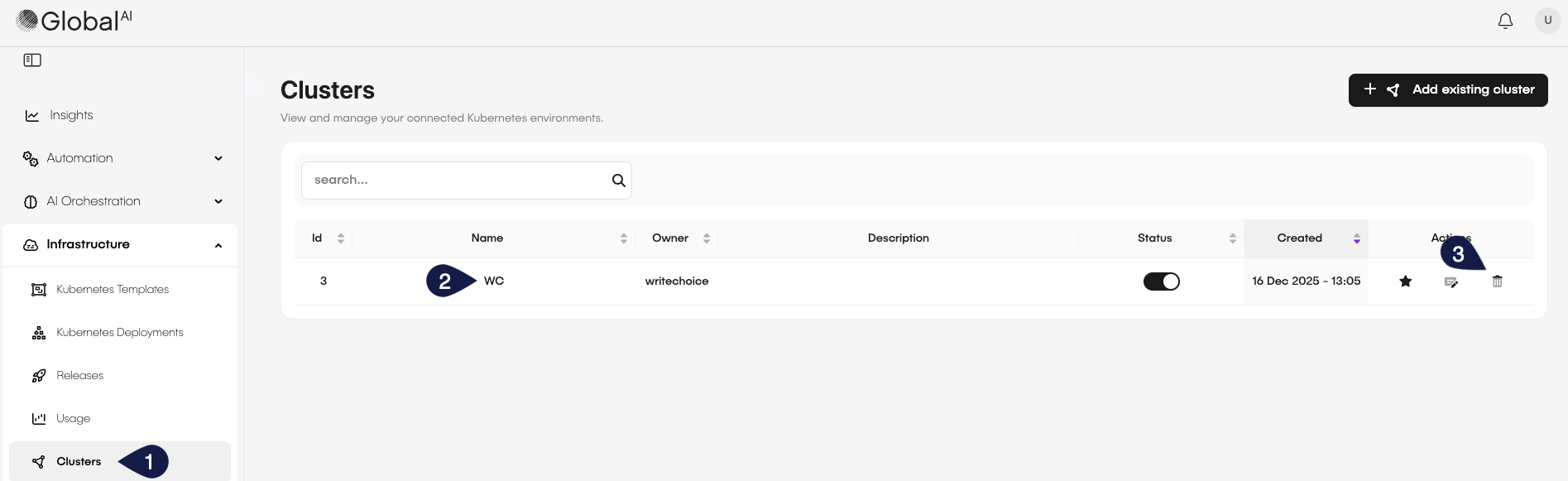 Delete Cluster Button